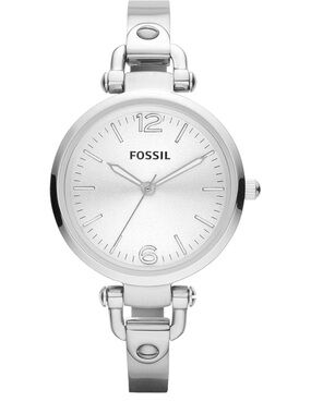 Fossil Silver-Tone Bangle Bracelet Watch White Dial